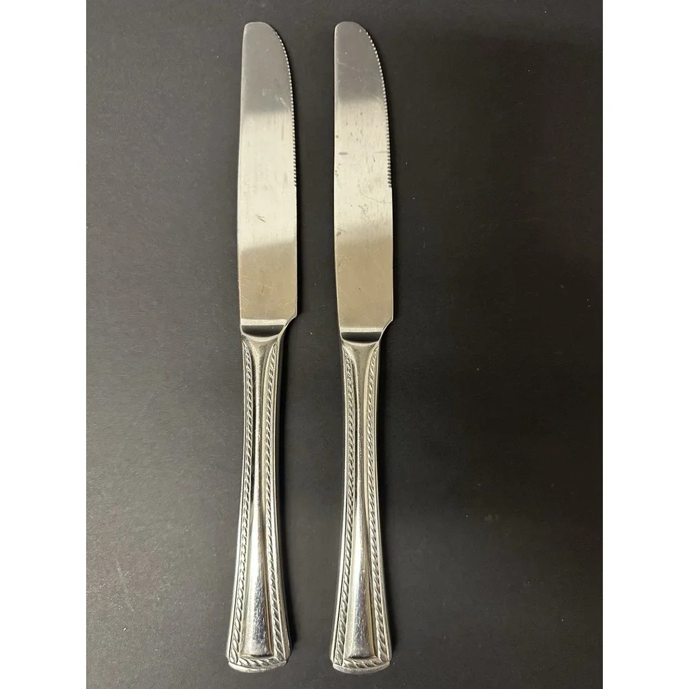 Stainless Flatware Dinner Knives Twisted Rope/Cable Border Square Set Of 2